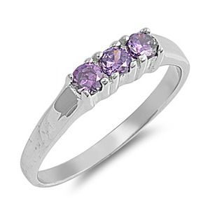 Sterling Silver Ring Size 4 CZ Purple Amethyst Baby Girl Child Pinky 