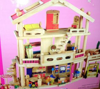 Battat Deluxe Wooden 3 level Doll House loaded 10 accessory sets 