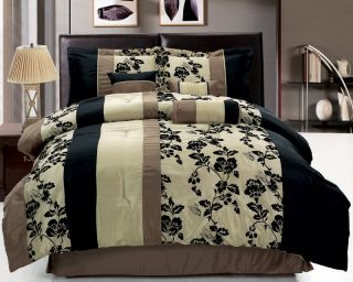 11 Piece Queen Floral Beige and Black Bed in A Bag Set