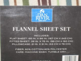 NEW Multi Color Striped Flannel Sheet Set Twin Size Dan River Brand