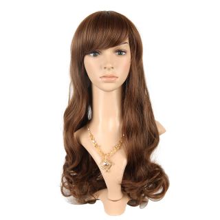 27 56 inch Popular Side Bang Long Curly Hair Wig Brown Fashion Cosplay 