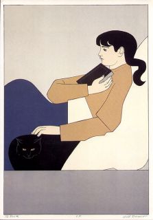 WILL BARNET print woman and black cat THE BOOK