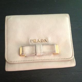 Prada Leather Wallet, Calfskin With Bowtie Detail, Trifold, Cream 