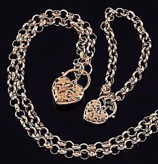 18K rose Gold filled solid belcher heart padlock bolt necklace 