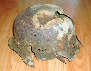 WW2 German Helmet Ground Dug in Kurland Heavy Battle Damage