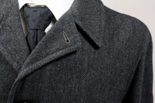 Vtg 60s Charcoal Wool Tweed Herringbone Overcoat 42 R