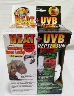 ZOO MED Heat UVB Basking Spot Lamp Reptile Sun Fluorescent Combo Pack 