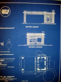 Vintage Gulf Oil Company 1925 Gas Station Blueprint Plan 18 x 24