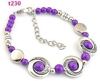   1pc Handmade Tibetan Silver Purple Beaded Charm Bracelet T230