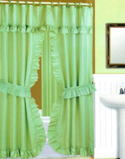 Light Green Double Swag Fabric Bath Shower Curtain Attached Valance 