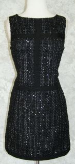 Giambatista Valli for Impulse Black Sequin Tweed Dress 0 Sheath Fitted 
