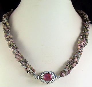 NATURAL 328Cts TOURMALINE TWISTED BEADS NECKLACE WITH STONE CLASP