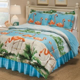   Flamingo Palm Tree Beach King Comforter Sheet Bed in A Bag Set