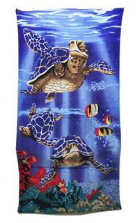   fiber reactive velour beach towel features swimming sea turtles