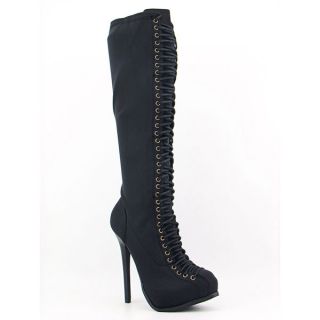  and sleek appeal with these tall lace up Tabby utility boots by Bebe 