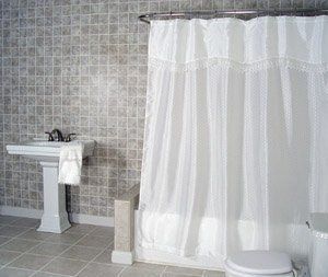Jenny Fabric Shower Curtain with Macrame Valance or Three PC Towel Set 