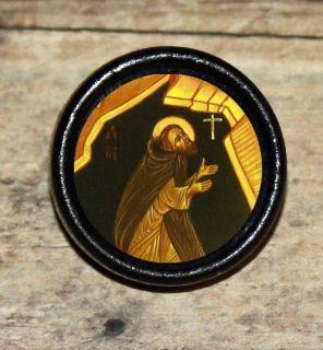Saint St BENEDICT Altered Art Tie Tack or Ring or Brooch pin