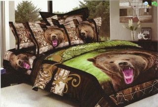 New 4 PC Bed Set Comforter Queen Size Animal Bear Print with Inside 