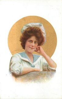 Beautiful Woman Wearing Bonnet Gold K18809