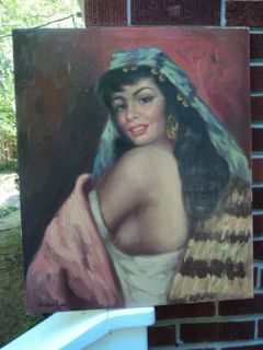 Vintage Portrait Italian Gypsy Woman Original Oil Signed