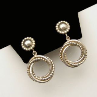 STERLING Silver Vintage Earrings Beaded Circles Beautiful Dangles