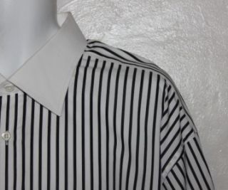 IKE BEHAR 2011 WHITE+BLACK STRIPE 100% COTTON DRESS SHIRT+FRENCH CUFFS 