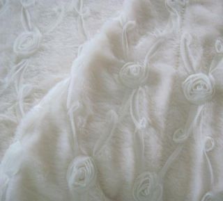 Antique White Faux Fur w Organza Roses Small Throw or Baby Blanket 31 