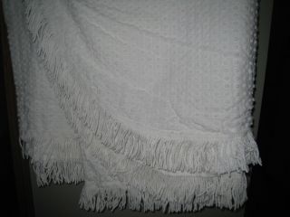   Bates Chenille Cotton Bedspread White Hobnail Fringe Bedspread