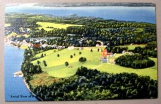 Vintage Color Linen Postcard. An aerial view of Belgrade Lakes, Maine 