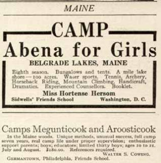  Advertisement for Abena Camp for Girls Belgrade Lakes Maine