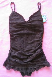 Becca Swimwear Skirt One Piece Crochet Knit Swimsuit Bathing Suit Size 