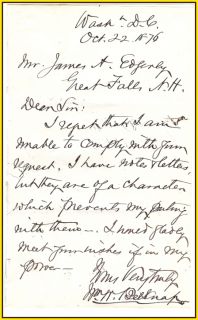 Autographed Letter Signed William Belknap Brig General 1876 Cabinet 