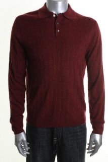 Geoffrey Beene New Red Wide Rib Long Sleeve Polo Sweater L BHFO