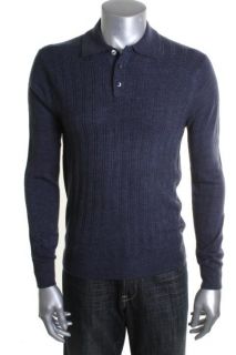 Geoffrey Beene New Navy Marled Wide Ribbed Long Sleeves Polo Sweater 