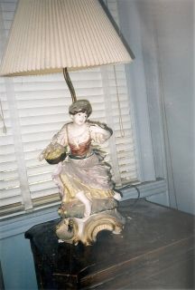 Large Antique Italian Porcelain Figural Beautiful Peasant Girl Table 