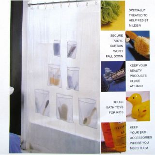   Shower Curtain with Mesh Pockets 7 to Store Your Bath Beauty Products