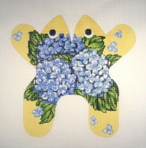 Hydrangia Frog 3 D Sculpture Handpainted HP Needlepoint Canvas Edie 