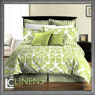   8PC Reversible Green Leaf Stripe Bed in A Bag Comforter Set