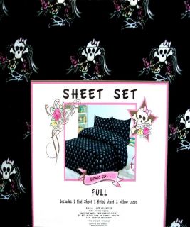   Pink Cookie Skulls Black 4pc Full Size Sheets Bedding Set New