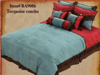 Western Cowboy Tooled Turquoise Comforter Bedding Set