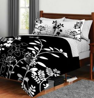 C8 Comforter Set Bed in A Bag Bedding Black White Floral Trend