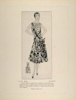 1926 Print Art Deco Fashion Haute Couture Dress Berthe Original
