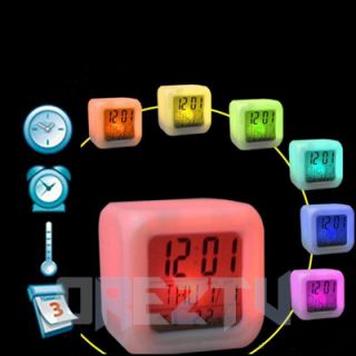    Changing Glow Cube Digital Calendar Thermometer Bedside Alarm Clock