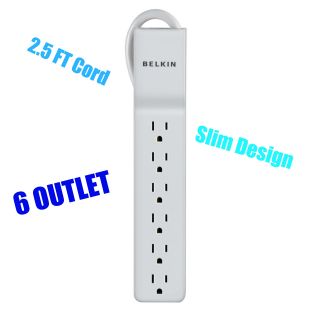 Belkin Surge Protector 6 Outlet 2.5 Foot Home & Office Surge Protector 