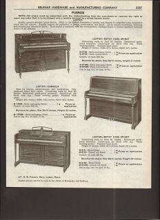 1961 Lester Pianos Betsy Ross Spinet Console Zeidler Ad