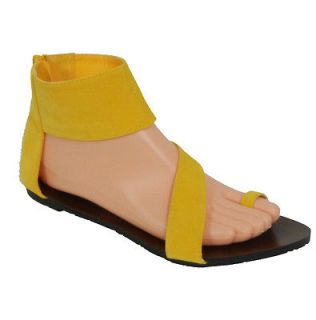 New Makers Yellow Suede ring toe ankle cuff Flat Sandals women shoes 