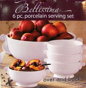 Bellissima Over and Back 6 PC Porcelain Serving Set Tureen Ladle Bowls 