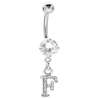   Initial F Dangle Belly Button Navel Piercing Ring   14G