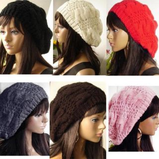 New Fashion 6 Colors Warm Winter Women Beret Braided Baggy Beanie Hat 