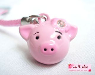 Pink Pig Head Bell Mobile Cell Phone Charm Strap 0 8
